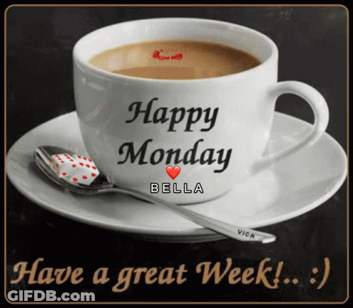 Coffee Cup Saying Happy Monday Bella GIF