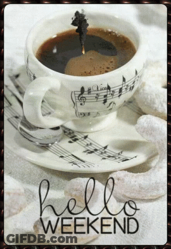 Coffee Cup Saying Hello Weekend GIF