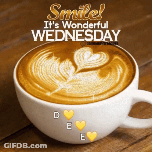 Coffee Cup Saying Smile It's Wonderful Wednesday GIF