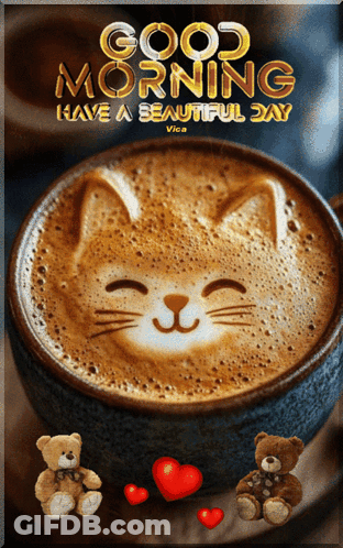 Coffee Cup With Cat Face And Good Morning GIF