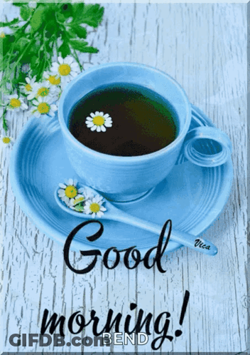 Coffee Cup With Flower Saying Good Morning GIF