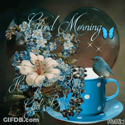 Coffee Cup With Flowers And Bird GIF