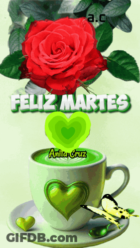 Coffee Cup With Green Heart Feliz Martes GIF