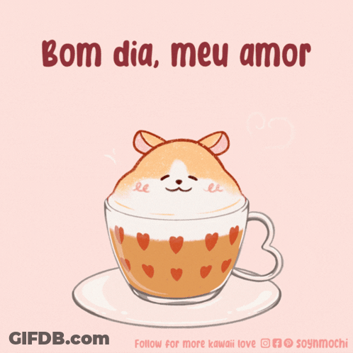 Coffee Cup With Hamster Saying Bom Dia Meu Amor GIF