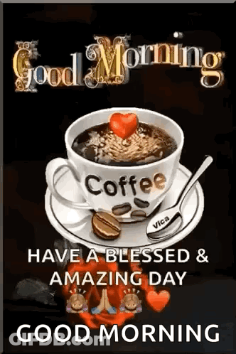 Coffee Cup With Heart And Good Morning GIF