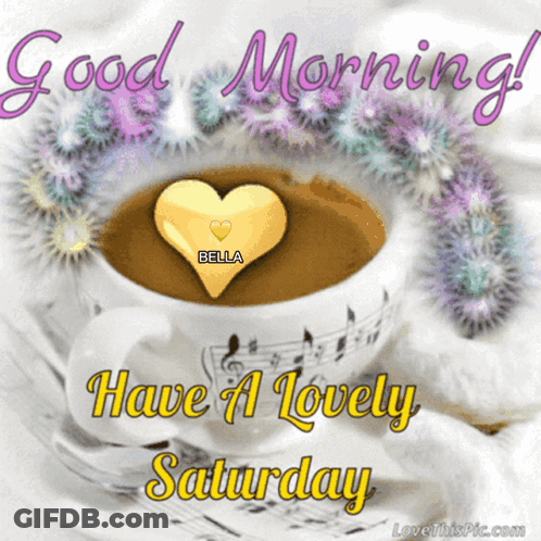 Coffee Cup With Heart And Good Morning Bella GIF