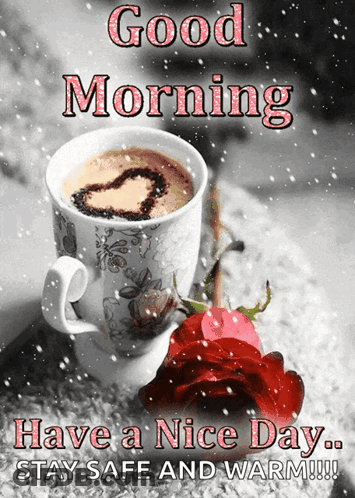 Coffee Cup With Heart And Rose GIF