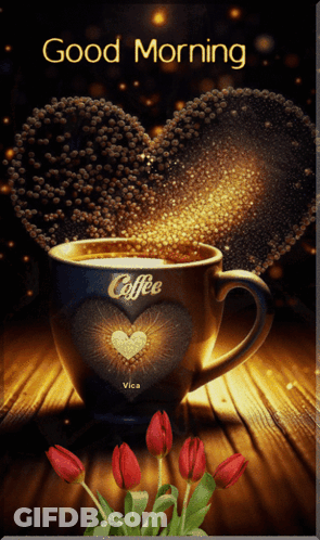Coffee Cup With Heart Saying Good Morning GIF