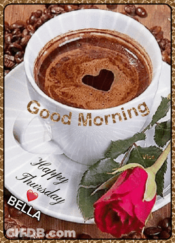 Coffee Cup With Heart Saying Good Morning GIF