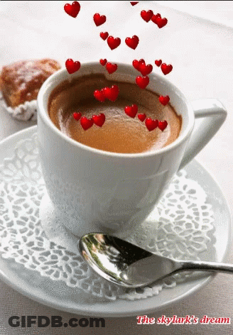 Coffee Cup With Hearts And The Skylark's Dream GIF