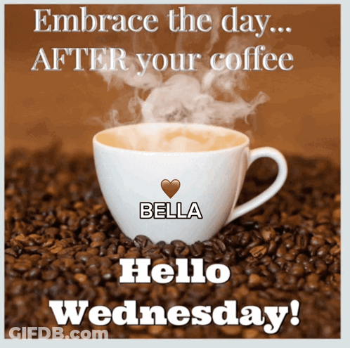 Coffee Cup With Name Bella On Coffee Beans GIF