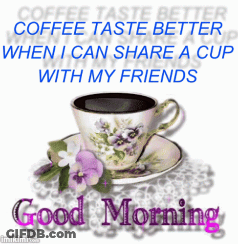 Coffee Cup With Purple Flowers GIF