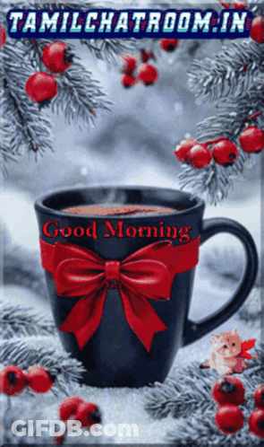 Coffee Cup With Red Bow Good Morning GIF