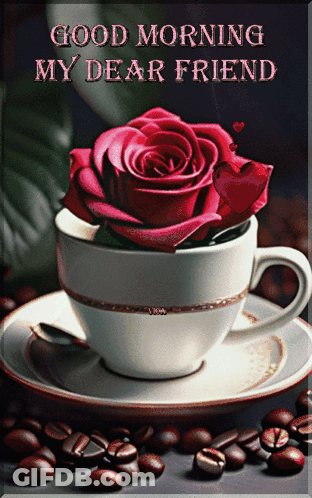 Coffee Cup With Red Rose Good Morning GIF