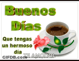 Coffee Cup With Rose And Buenos Dias GIF