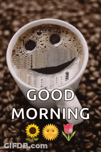 Coffee Cup With Smiley Face And Good Morning GIF