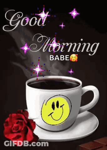 Coffee Cup With Smiley Face And Good Morning GIF
