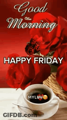 Coffee Cup With Spoon And Red Roses Basket GIF