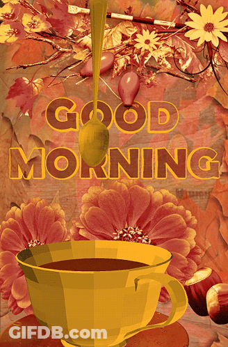Coffee Cup With Spoon Saying Good Morning GIF