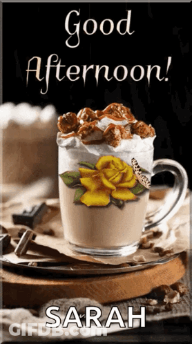 Coffee Cup With Whipped Cream And Rose GIF