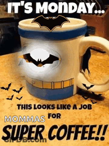 Coffee Mug In Batman Costume With Bats GIF