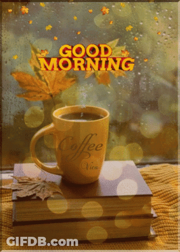 Coffee On Books With Good Morning Window GIF