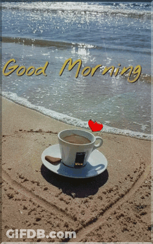 Coffee On Saucer Sandy Beach Good Morning GIF