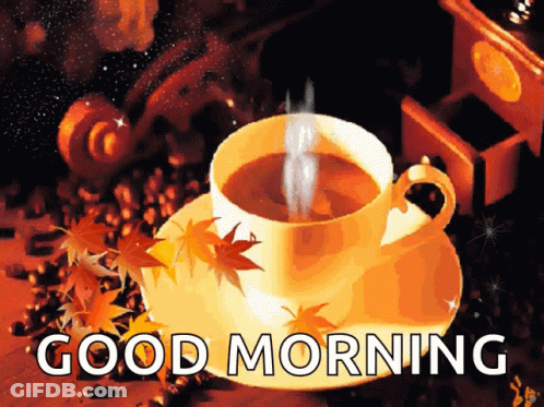 Coffee On Saucer With Leaves Good Morning GIF