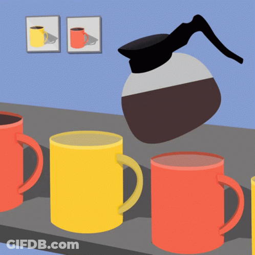 Coffee Pot Pouring Into Yellow Cup GIF