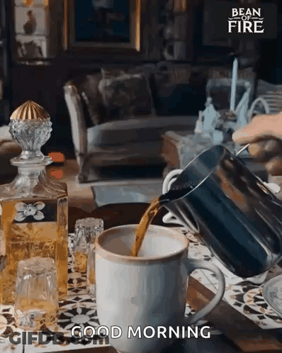 Coffee Poured From Pitcher Saying Good Morning GIF