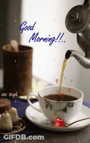 Coffee Poured From Tea Kettle Saying Good Morning GIF