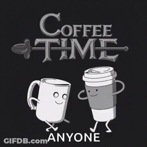 Coffee Time Two Animated Cups Giving Fist GIF
