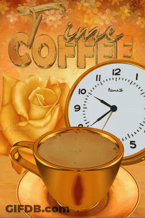 Coffee Time With Round Clock GIF