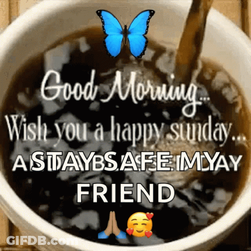Coffee With Blue Butterfly Good Morning Happy Sunday GIF