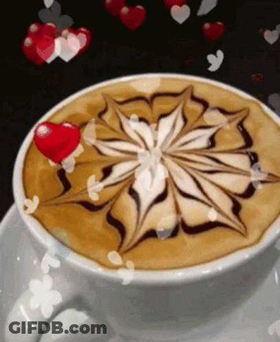Coffee With Flower Design And Hearts GIF
