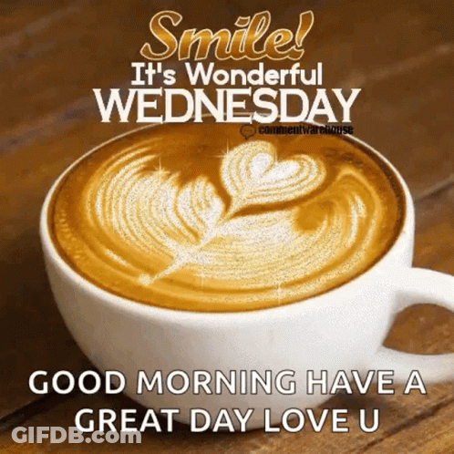 Coffee With Heart In Foam On Wooden Table GIF
