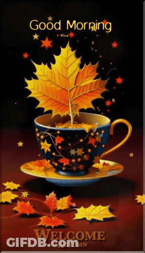 Coffee With Leaf Saying Good Morning Welcome Autumn GIF