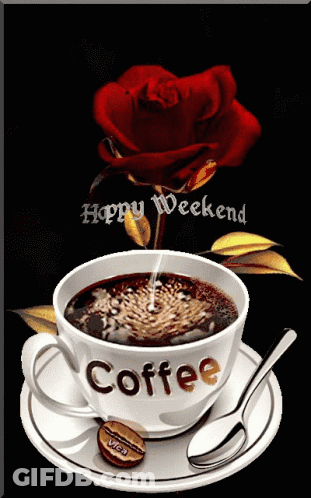 Coffee With Rose Saying Happy Weekend GIF