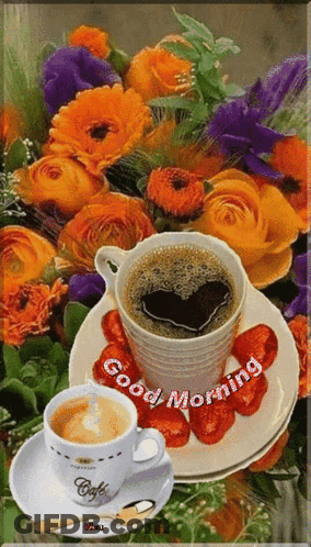 Coffee With Strawberries Saying Good Morning GIF