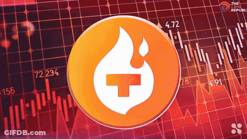 Coin With Flame And Cross In Front Of Stock Chart GIF