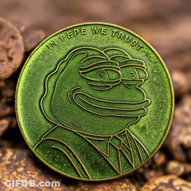 Coin With Frog Saying In Pepe We Trust GIF