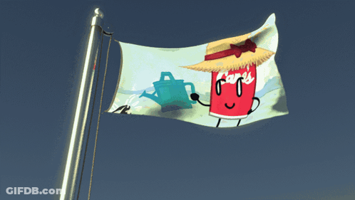 Coke Can With Straw Hat Holding Watering Can GIF