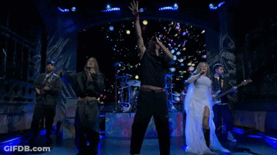 Coldplay Performing With Two Ladies On SNL GIF