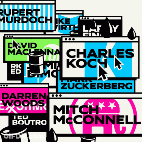 Collage Charles Koch Darren Woods Mitch McConnell Zuckerberg GIF