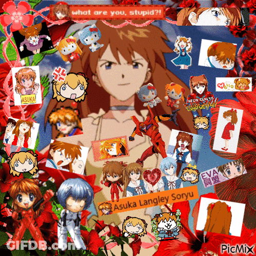 Collage Of Anime Characters Including Asuka Langley Soryu And Eva GIF