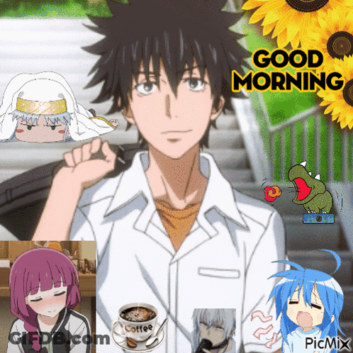 Collage Of Anime Characters Saying Good Morning GIF