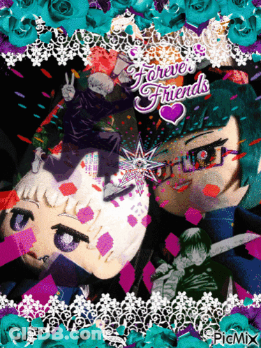 Collage Of Anime Characters With Forever Friends Text GIF