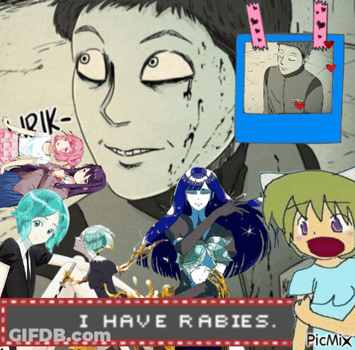 Collage Of Cartoon Characters Saying I Have Rabies GIF