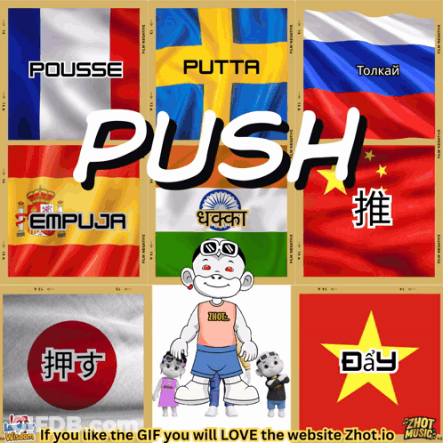 Collage Of Different Flags With Word Push GIF