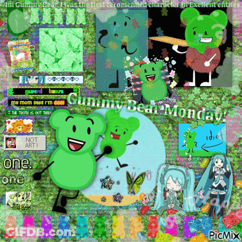 Collage Of Gummy Bears Saying Gummy Bear Monday GIF